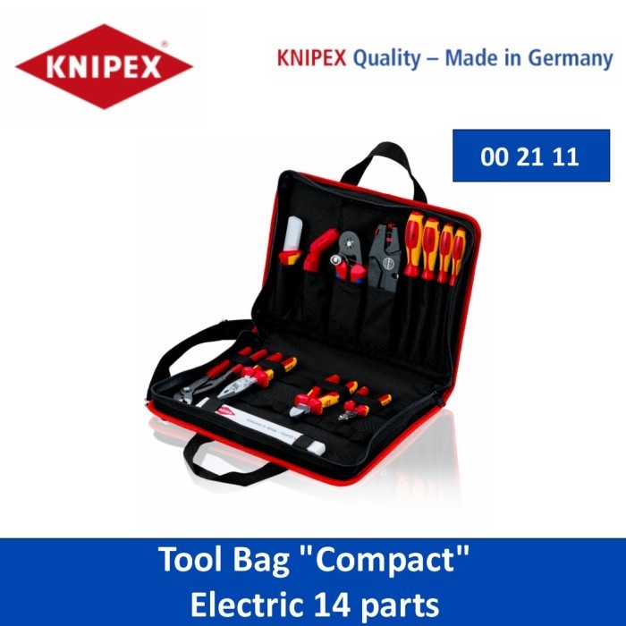 Ready Tool Kit Set Listrik 14 pcs Knipex 00 21 11 Tool Bag "Compact" Electric 14 parts