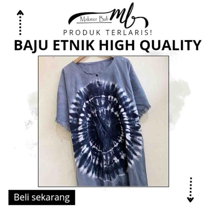 Best Seller - Baju Tiedye Santai Pria Wanita Dasar Abu Bercak Biru - Baju Bali - Baju Pantai Adem -