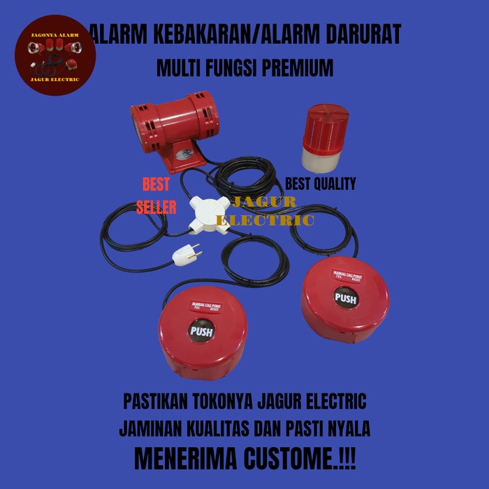 ALARM KEBAKARAN/ALARM DARURAT 490 + LAMPU ROTARY+ 2 TOMBOL FIRE ALARM
