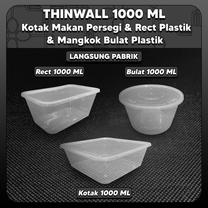 Baru- thinwall Kotak plastik 1000ml / Thinwall BUJUR SANGKAR 1000ml + Tutup