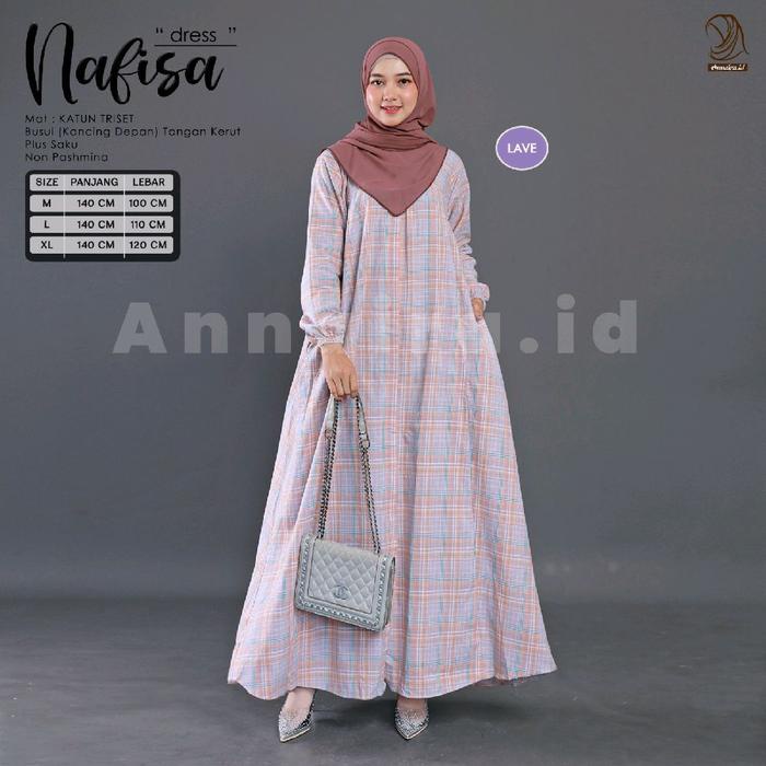 Hot Sale Nafisa Dres - Gamis Kekinian Bahan Katun Triset Kotak Kotak Dan Salur By Annaira.Id