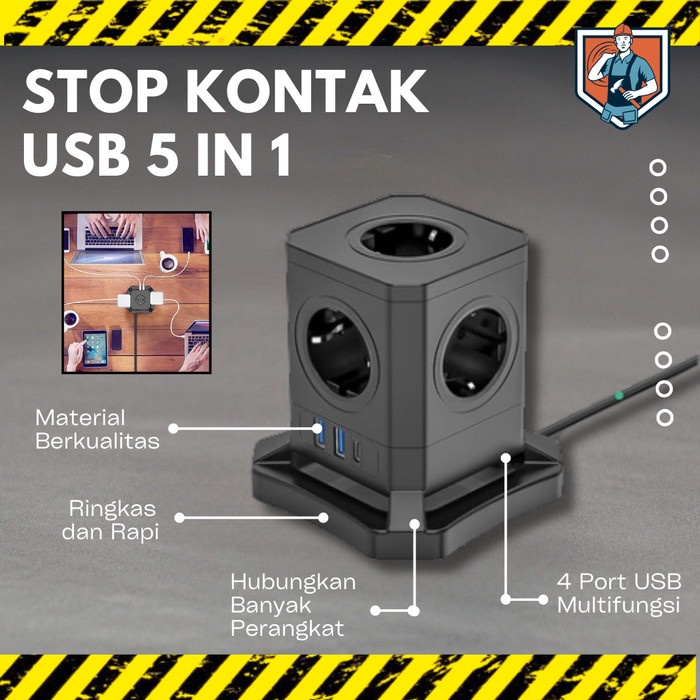Stop Kontak USB 5 Lubang AC Port EU USB Plug Cube 4000 Watt Portable Socket Extension Kotak Travel