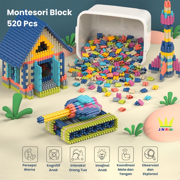 Mainan Kreatif Montessori Anak 3 Tahun Susun Balok Kado Hadiah Asli 100%