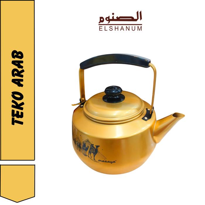 

Teko Arab Mazaya Bahan Stainless warna gold oleh-oleh haji dan umroh - kurma elshanum