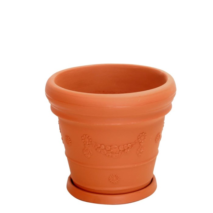 Claris Pot Plastik Bulat Jumbo Besar Terakota 5505 + Tatakan - Pot Plastik Bunga