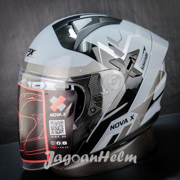 Jpx Helm Nova X V2 N4 Gorilla Grey Gloss Nova-X Double Visor