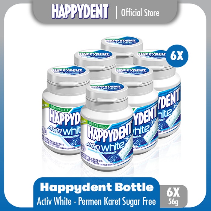 

Happydent Acti White Sugar Free 336g - Permen Karet Mint (6 Botol)