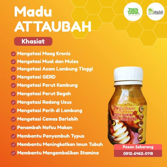 

Promo Terbatas Madu Kuning Sehat Lambung Attaubah At Taubah 350 Gram Untuk Maag, Gerd Asam Lambung,