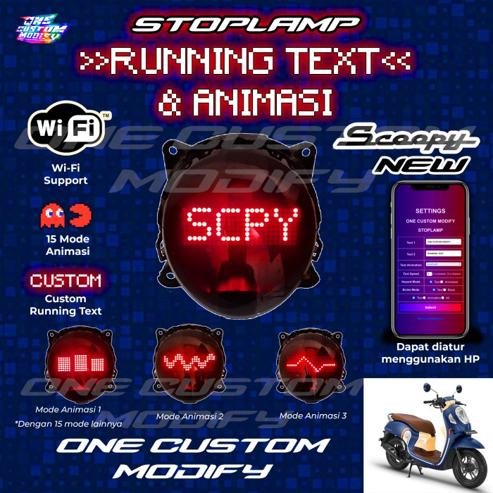 Stoplamp Running Text Animasi Scoopy New 2020-2024 Lampu LED Rem Belakang Modifikasi Variasi Motor