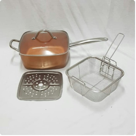Multi Purpose Square Pan Copper Finish HC Panci Serbaguna