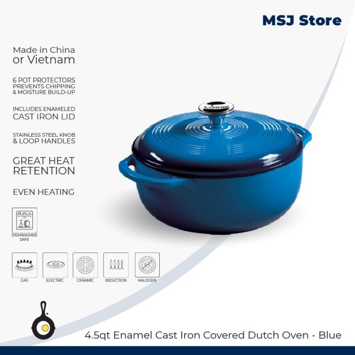 Lodge 4.5 Quart Blue Enameled Cast Iron Dutch Oven - EC4D33