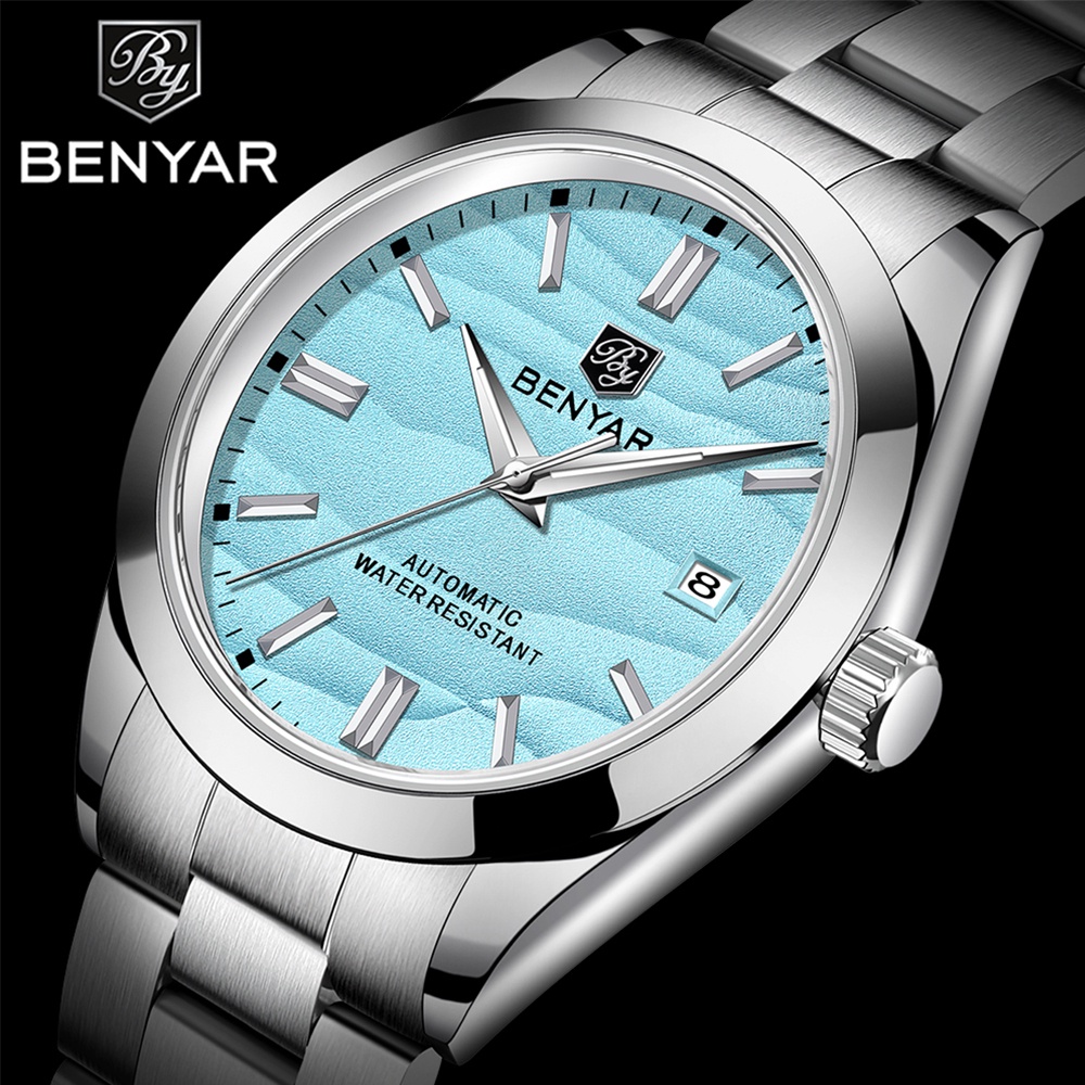 Benyar 2024 New 40Mm Desert Texture Luxury Men'S Watch Night Light Stainless Steel Men'S Automatic