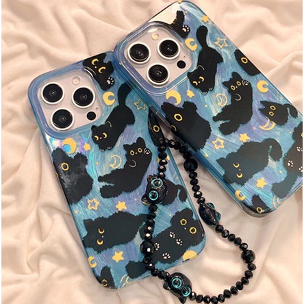 

FREE ONGKIR Case iPhone Acrylic Starry Night Kitten Biru Metallic Black Cat Casing Akrilik Apple for