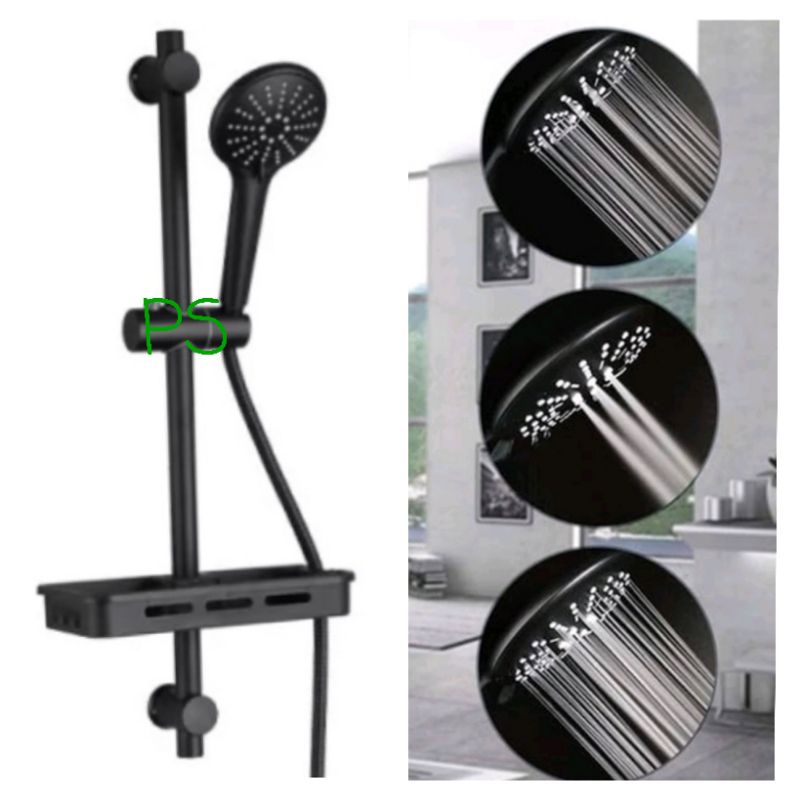Shower tiang set hitam + rak sabun / Shower tiang BLACK SERIES Komplit
