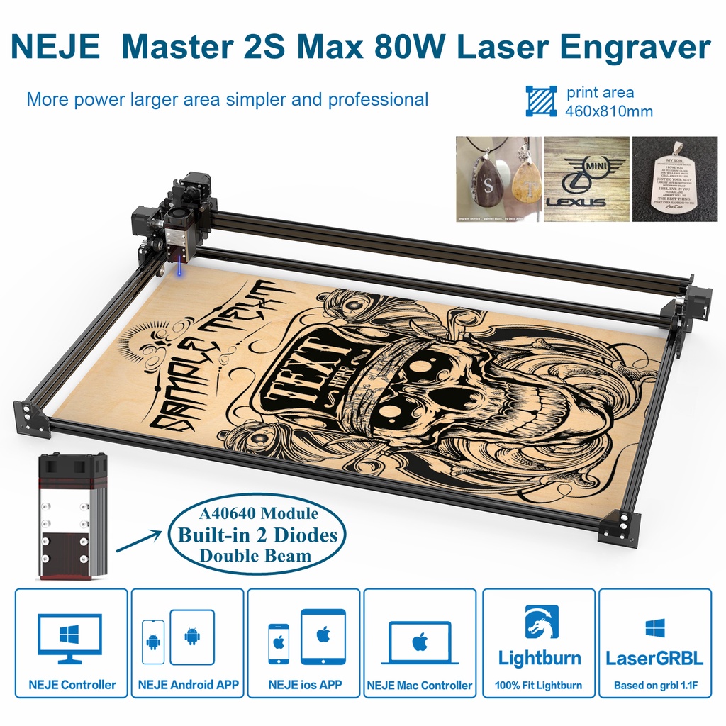Neje Master 2S Max 80W Cnc Laser Engraver Cutter Engraving
