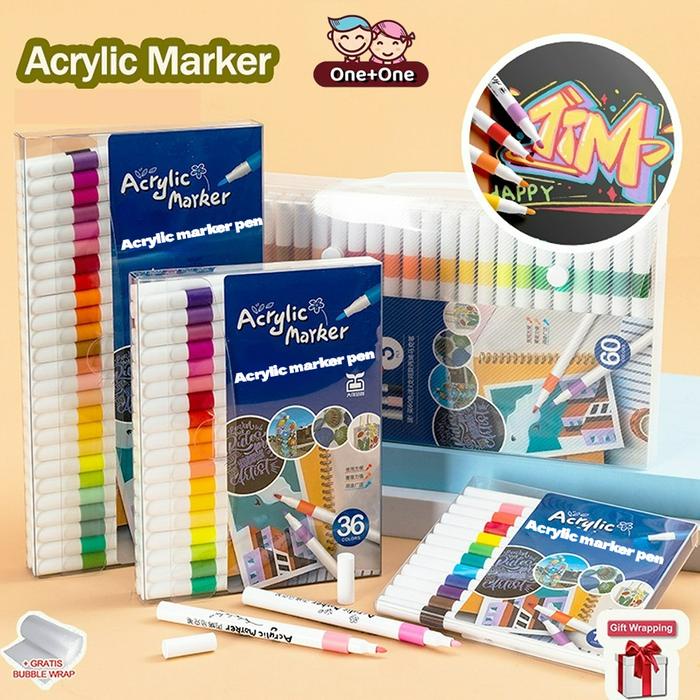 

BERGARANSI Ready stock Hadiah gratis Akrilik marker Spidol 24/36/48/60/80 Colors Pen kuas pena warna