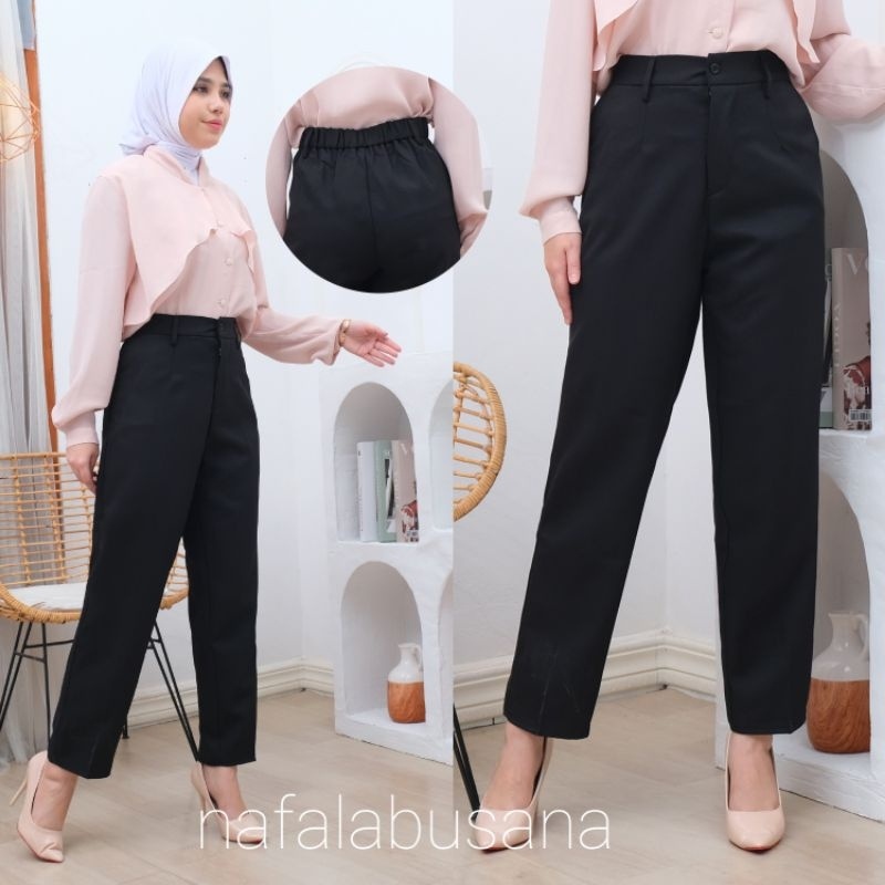PROMO / Celana Bahan Kerja Wanita Karet Belakang Haighwist Kantor Formal