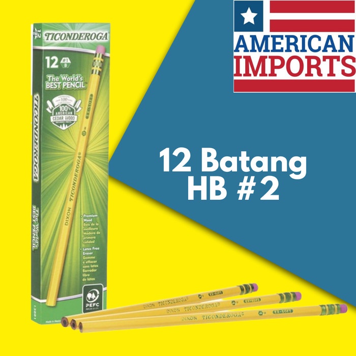 

[Ori Usa] 12 Batang Ticonderoga Pencils No. 2 (Hb) Soft