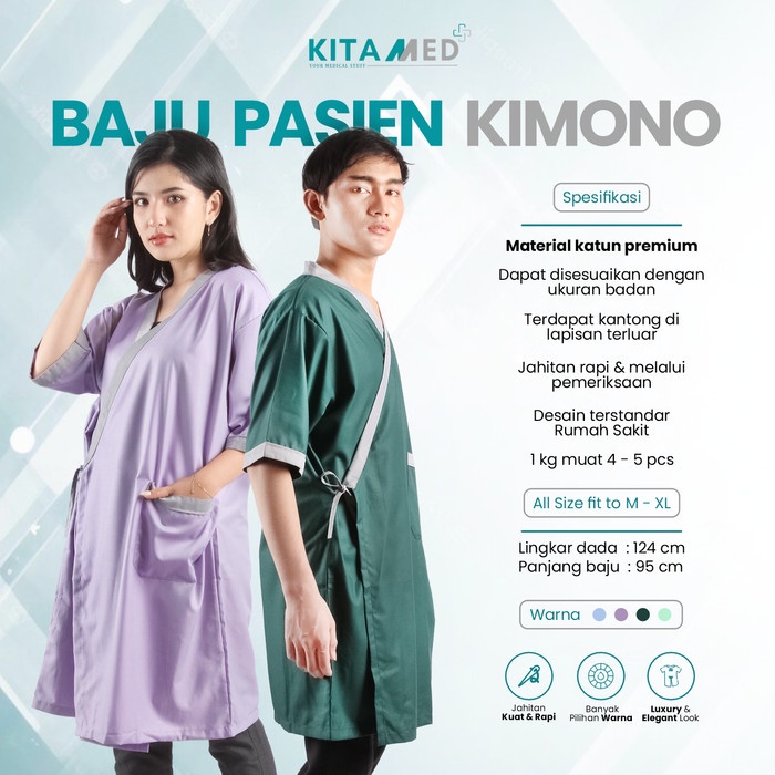 Ready Baju Pasien Rawat Inap Unisex Kimono Rumah Sakit Pria Wanita
