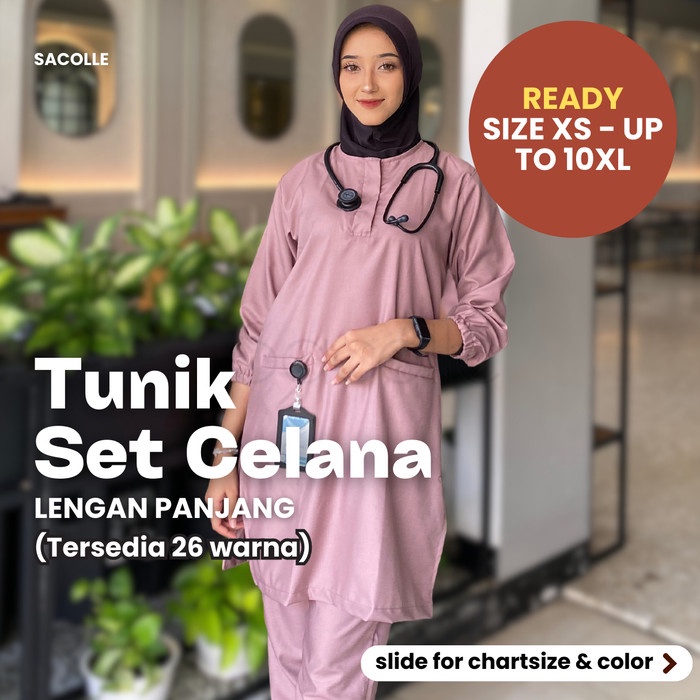 Ready BAJU JAGA TUNIK SET CELANA LENGAN PANJANG SMALL - BIG SIZE JUMBO / Baju OK / Baju Jaga / Baju
