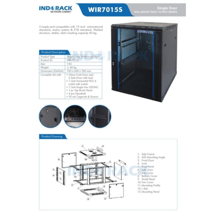 Technology - WIR7015S wallmount rack 15u depth 700mm / rack server 15u indorack