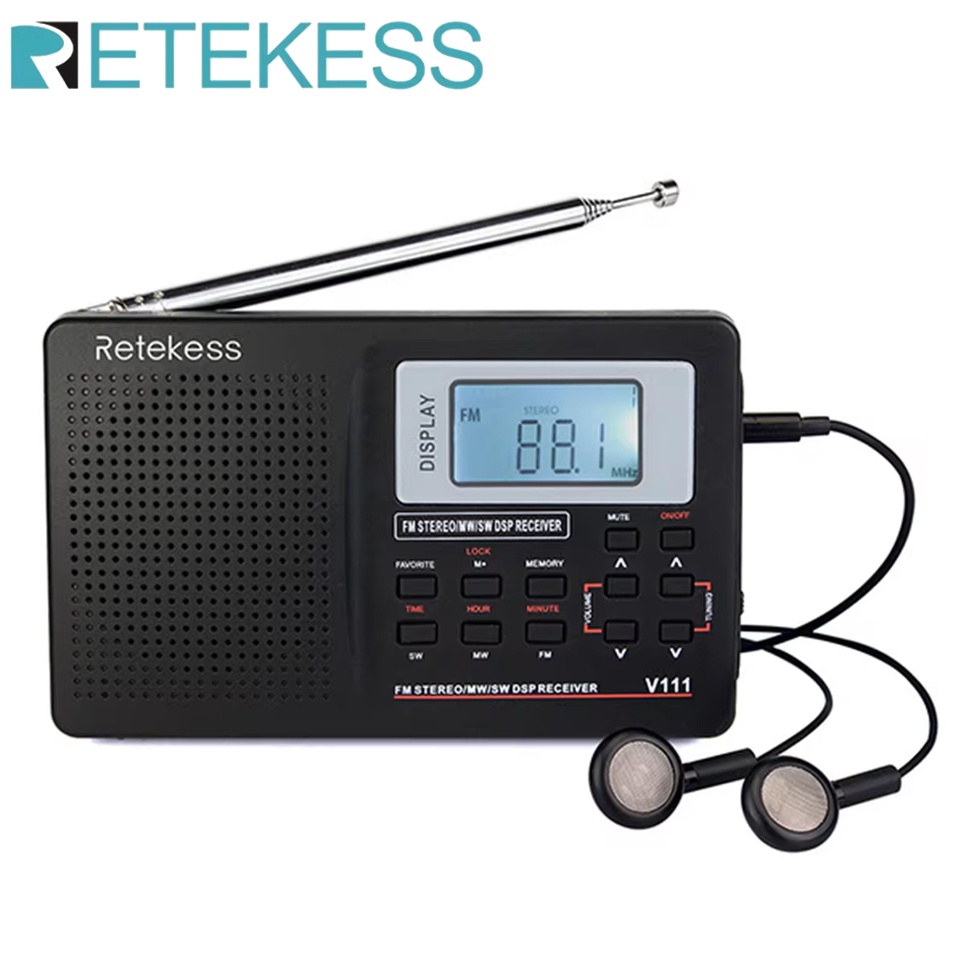 RETEKESS V111 Full Band Radio FM Stereo/MW/SW DSP World Band Receiver with Timing Alarm Clock Portab