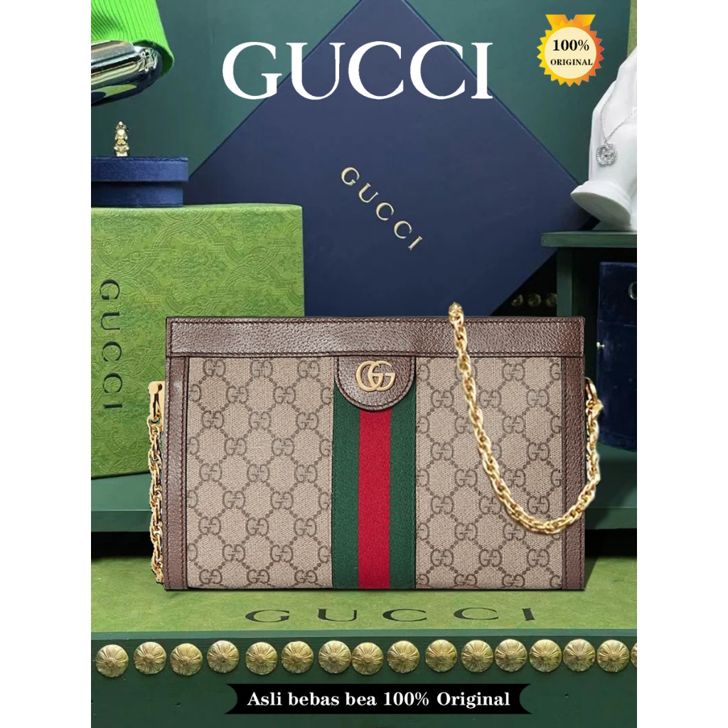 100% original GUCCI Tas bahu kecil seri Ophidia GG Kanvas GG Agung Tas Selempang & Bahu Wanita Bag