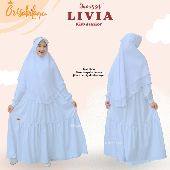 Gamis set hijab syari warna putih bersih anak perempuan remaja / dewasa 5 - 16 tahun bahan katun