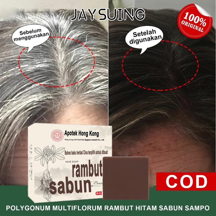 Soap Black Herbal Natural Polygonum perawatan rambut anti uban penghilang uban permanen di usia muda