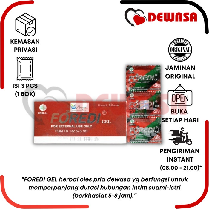 

Foredi Gel - 1 Box (3 Saet) Buat Pria Tahan Lama