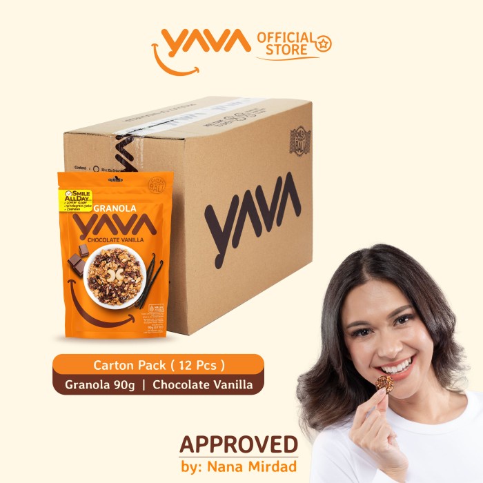 

JAMIN MURAH !!! YAVA Carton Pack Granola Chocolate Vanilla ( 12 x 90g )