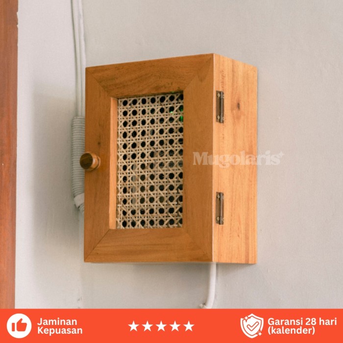 PREMIUM Box KWH Meteran Listrik Pulsa - Panel Listrik MCB dan Stopkontak - Bahan Kayu Rotan