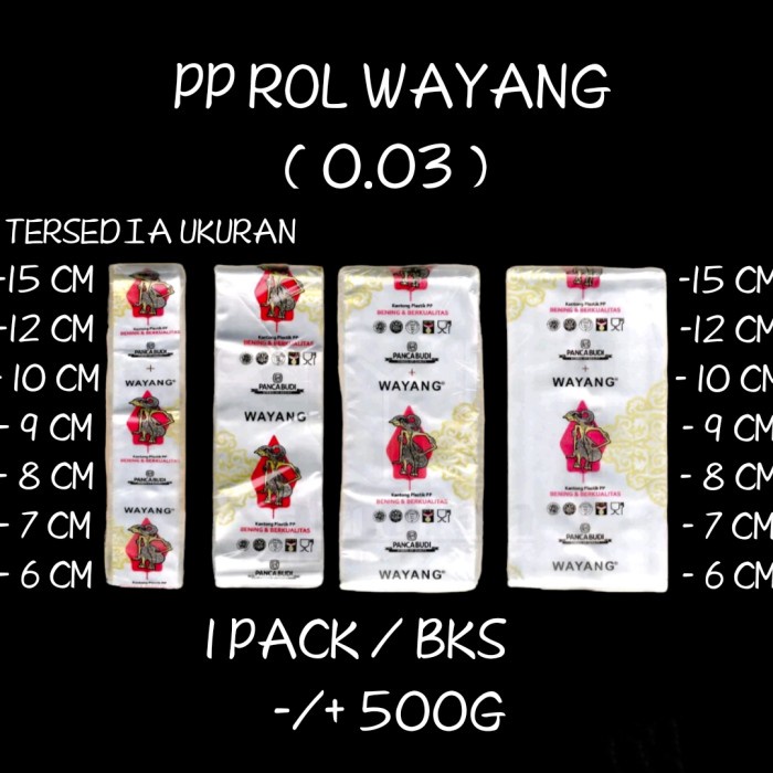 PREMIUM Plastik PP Roll wayang uk 15cm / 12cm / 10cm / 8cm, PP roll panjang