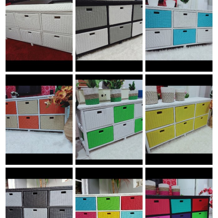 PREMIUM rak laci 6 rotan / rak laci serbaguna / lemari tv / rak laci mainan