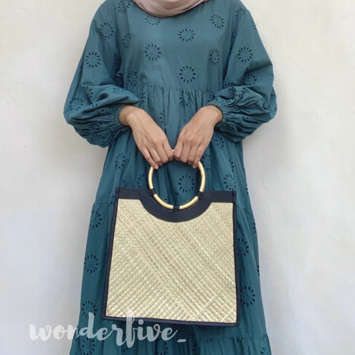 PREMIUM Tas Anyaman Mendong Etnik Pandan Natural Handle Rotan Handbag