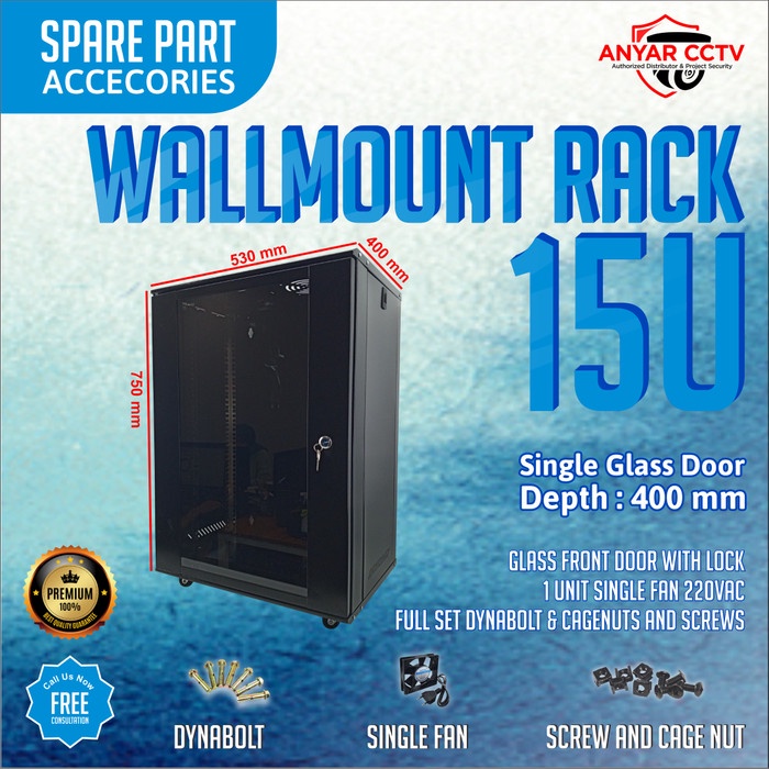 Wallmount Rackmount 15U, Rak Server Single Door 15U Kecil