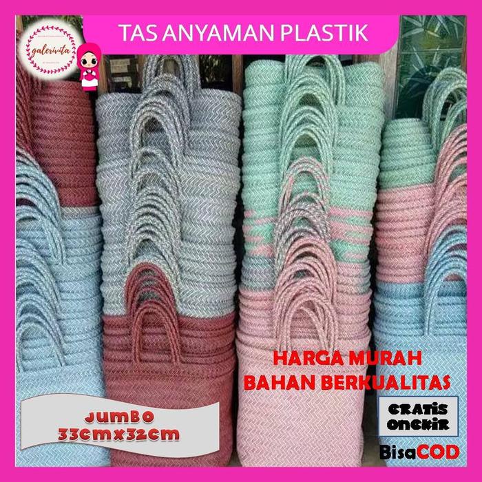 Tas Anyaman Plastik Jumbo Motif Halus Ukuran 31 X 30 Cm / Tas Anyaman Plastik Kotak Murah / Tas