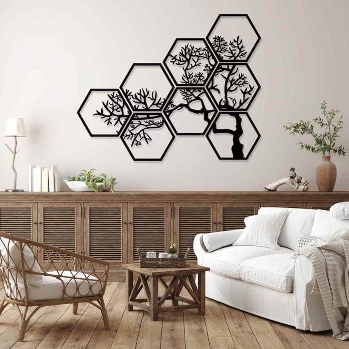 SALE KREASIKAYU Dekorasi Hiasan Dinding Timbul Elegan Hexagonal rangkai model ranting pohon Kayu