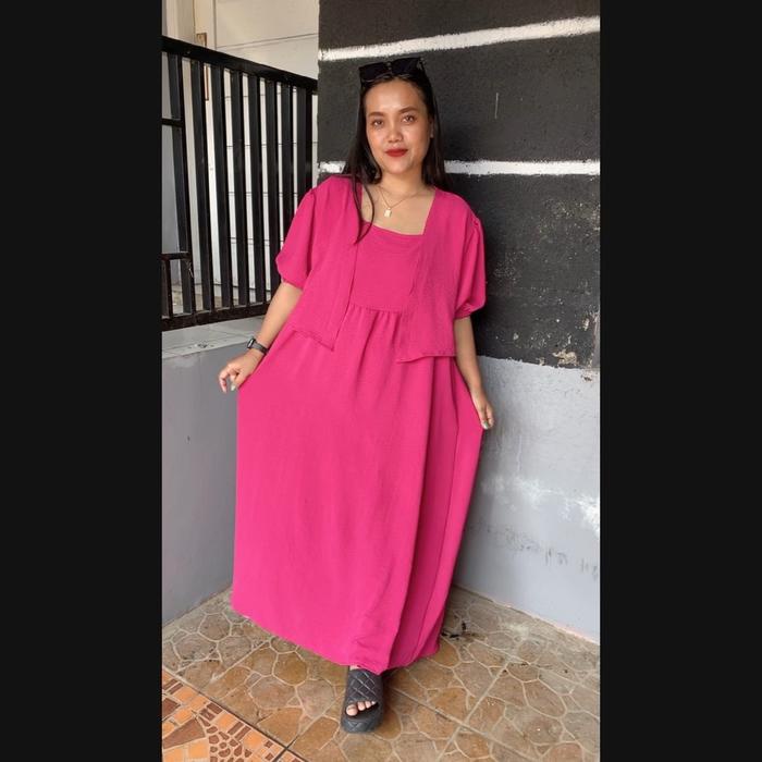 Alfarizzi - One Set Dress Rompi Cardigan - Setelan Wanita Dress Jumbo - Bahan Crinkle Airflow