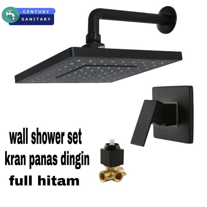 WALL SHOWER TANAM SET STOP KRAN TANAM PANAS DINGIN HITAM