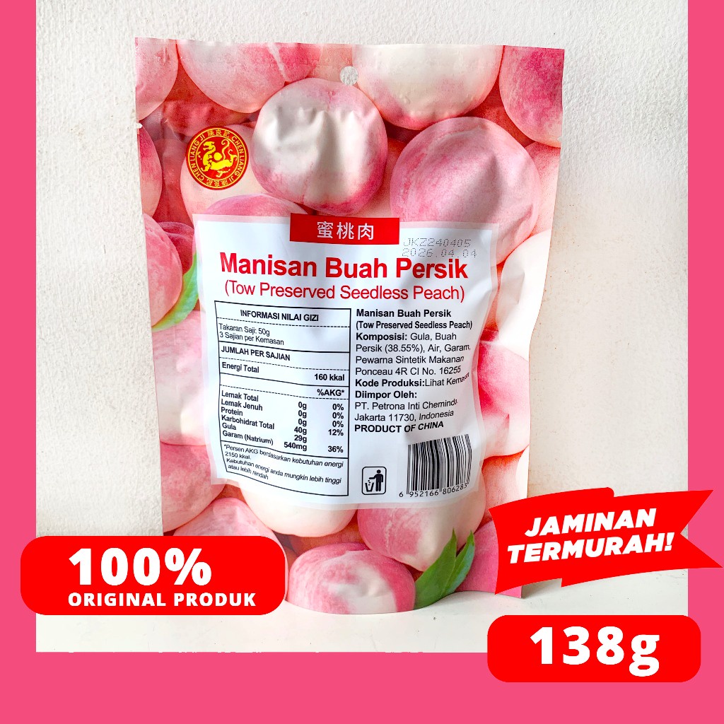 

A Manisan Buah Persik/ Tow Preserved Seedless Peach 138 Gr Chen Liang Ji