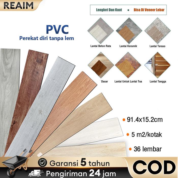 Reaim [36 Buah/1 Kotak] Pvc Floor Vinyl Lantai Stiker 91.4Cmx15.2Cm Vynil Flooring Stiker Lantai
