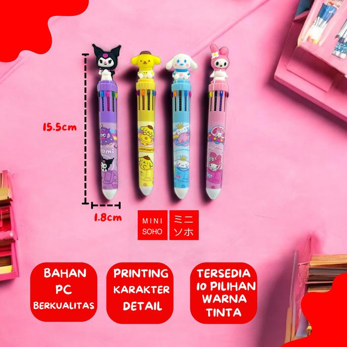 

Pena Mekanik 10 Warna Pulpen Lucu 3D Doll Sanrio Edition Bolpen Gel Tinta Animasi Alat Tulis Sekolah