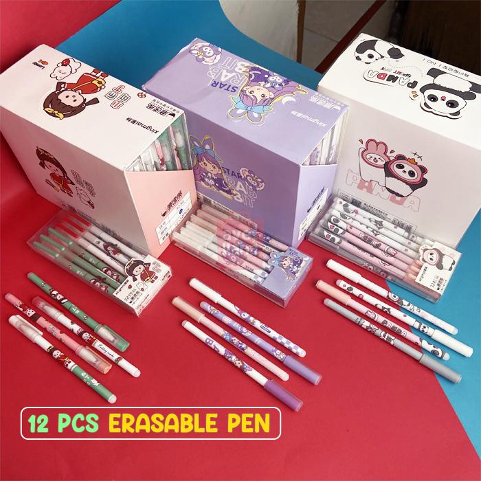 

12 Pcs Erasable Pen 0.5Mm 1 Lusin Pulpen Bisa Dihapus Model Karakter Kartun Pena Plastik Stationery