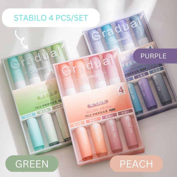 

Toper 4Pcs Per Set Pena Stabilo Highlighter Lucu Warna Pastel Lembut Estetik Penanda Tulisan