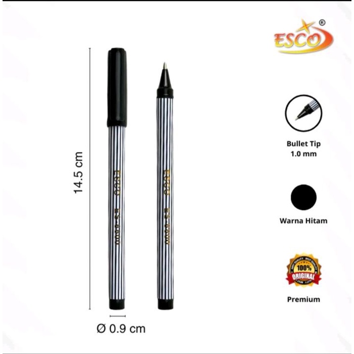 

Pulpen Esco Ball Liner Es-8800 Tinta Hitam 1.00 Mm Isi 12 Pcs