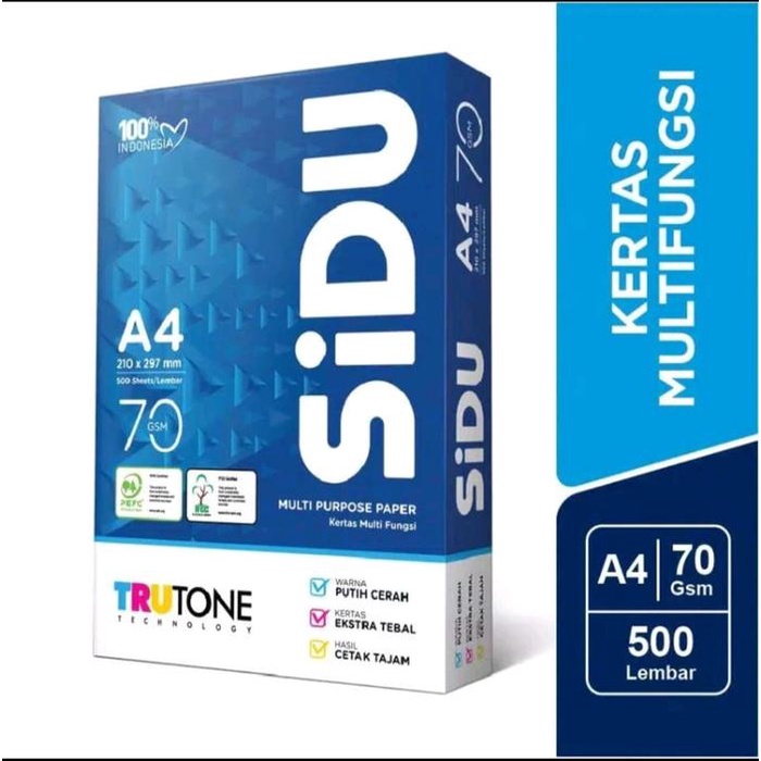 

pintar- SIDU A4S 75 gr/Gsm Kertas HVS Print Fotocopy Putih Paper