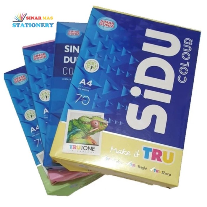 

pintar- Kertas HVS Sinar Dunia A4 70 Warna/ Kertas Sidu A4 Warna 70 gsm