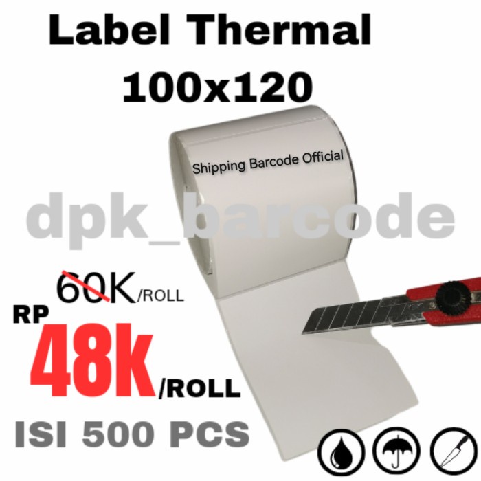 

pintar- Label Thermal 100x120 isi 500pcs, Kertas Thermal 100x120,Label Barcode