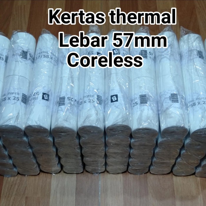 

pintar- kertas thermal paper roll 57mm 58mm coreless 1 dus isi 100 roll